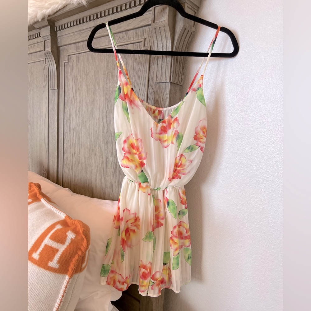 Floral pleated chiffon romper